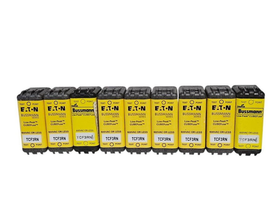 LOT OF 9 NEW EATON BUSSMANN TCF3RN LOW-PEAK CUBEFUSES 300 VDC & 600 VAC 3 AMP