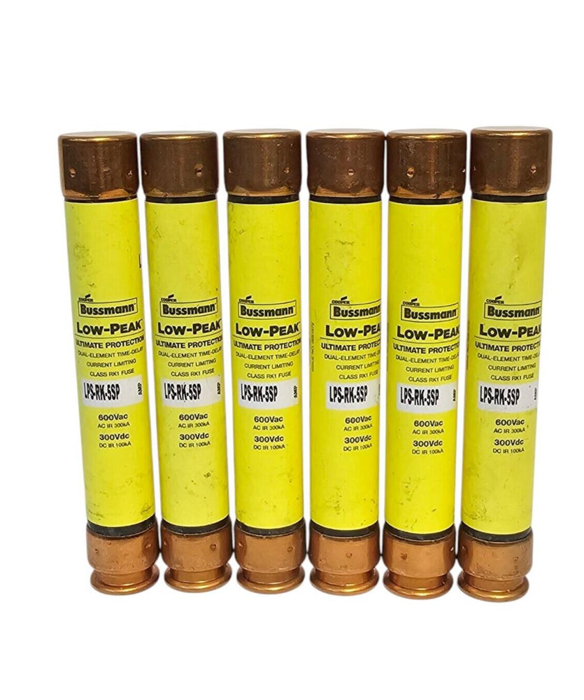 LOT OF 6 NEW COPPER BUSSMANN LPS-RK-5SP LOW-PEAK FUSES LPSRK5SP