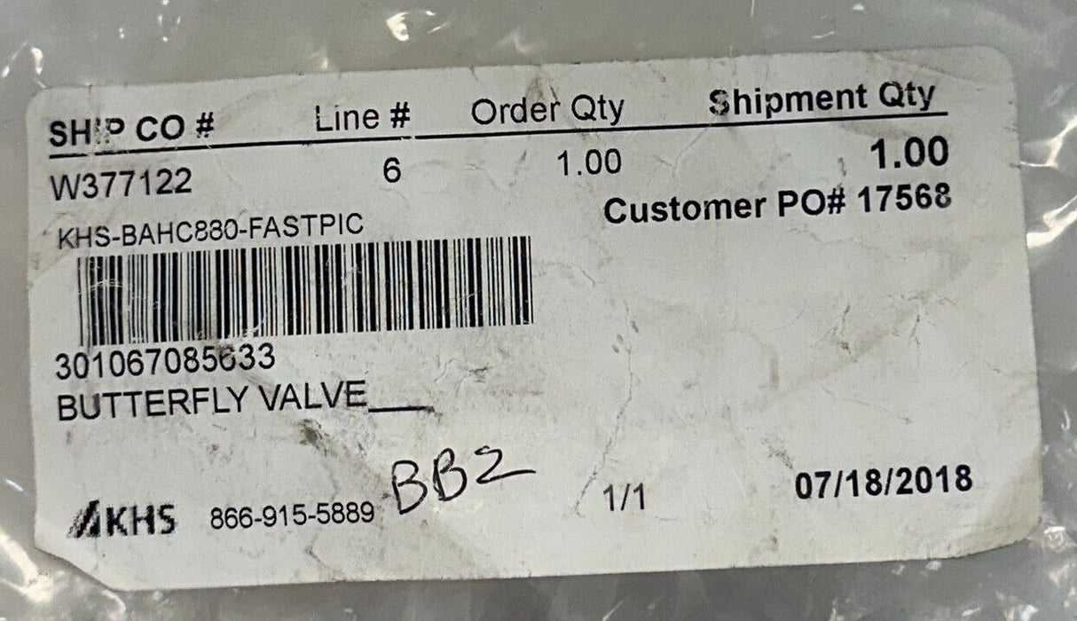 KHS APV 301067085633 BUTTERFLY VALVE 1'' DN25 PN10 FG1 STAINLESS STEEL NSMP