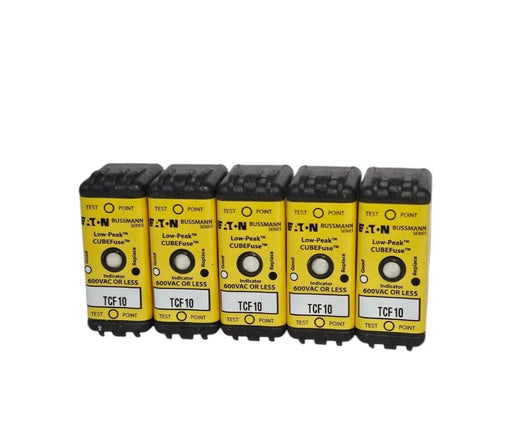 LOT OF 5 NEW EATON BUSSMANN TCF10 LOW-PEAK CUBEFuse 600VAC /300 VDC W/ INDICATOR