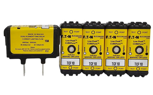 LOT OF 5 NEW EATON BUSSMANN TCF10 LOW-PEAK CUBEFuse 600VAC /300 VDC W/ INDICATOR