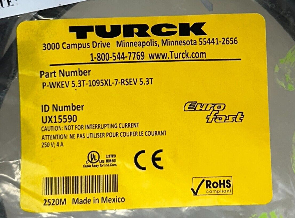 TURCK P-WKEV 5.3T-1095XL-7-RSEV 5.3T / UX15590 EUROFAST CORDSET 7M M12 NSFS