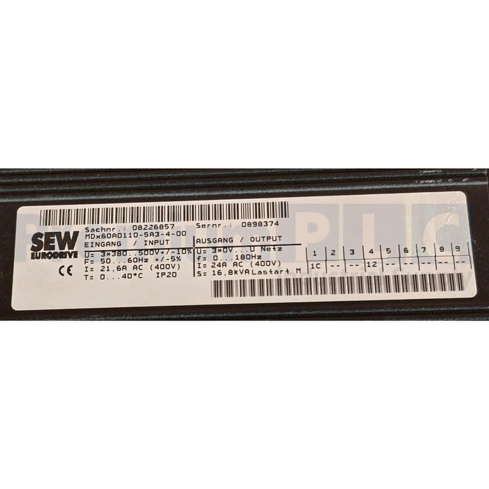 SEW MC07B0110-5A3-4-00 MOVITRAC B INVERTER 08285276 w/ MDX60A0110-5A3-4-00 NSNP
