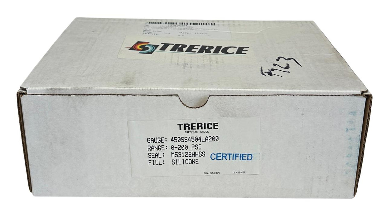 TRERICE 450SS4504LA200 / M53122HHSS PRESSURE GAUGE 0-200PSI SILICONE NSMP