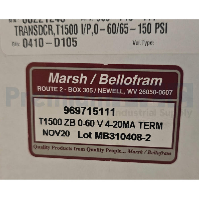 MARSH BELLOFRAM 969-715-111 T1500 I/P ELECTRO-PNEUMATIC TRANSDUCER 969715111 NEW