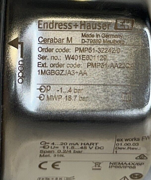 ENDRESS+HAUSER PMP51-AA22QA / PMP51-32242/0 Cerabar M TRANSMITTER HART NSNP