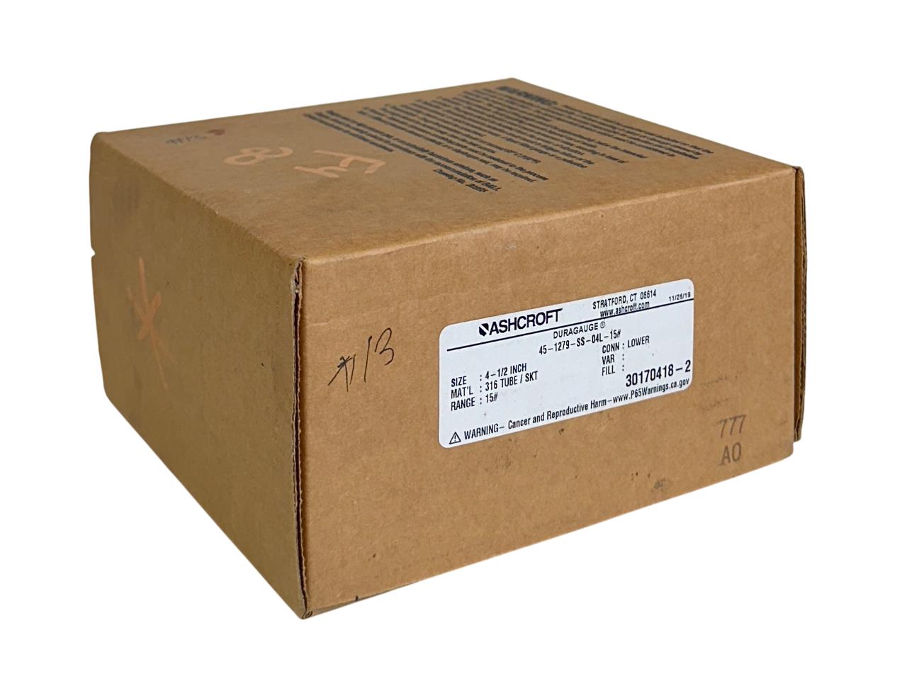 ASHCROFT 45-1279-SS-04L-15# / 451279SS04L15# DURAGAUGE PRESSURE 4-1/2'' 15# NSMP