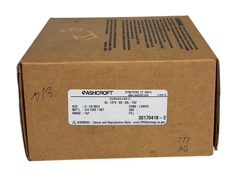 ASHCROFT 45-1279-SS-04L-15# / 451279SS04L15# DURAGAUGE PRESSURE 4-1/2'' 15# NSMP