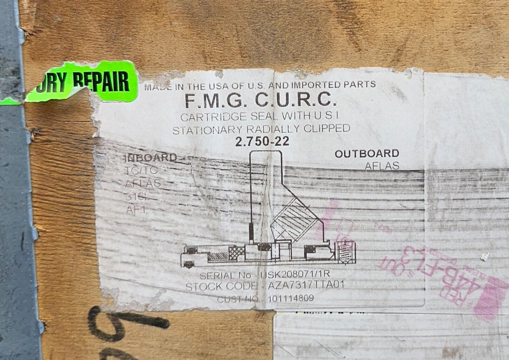 AES SEAL AZA7317TTA01 / 2.750-22 FMG CURC CARTRIDGE SEAL FOR PUMP TC/TC REPAIRED