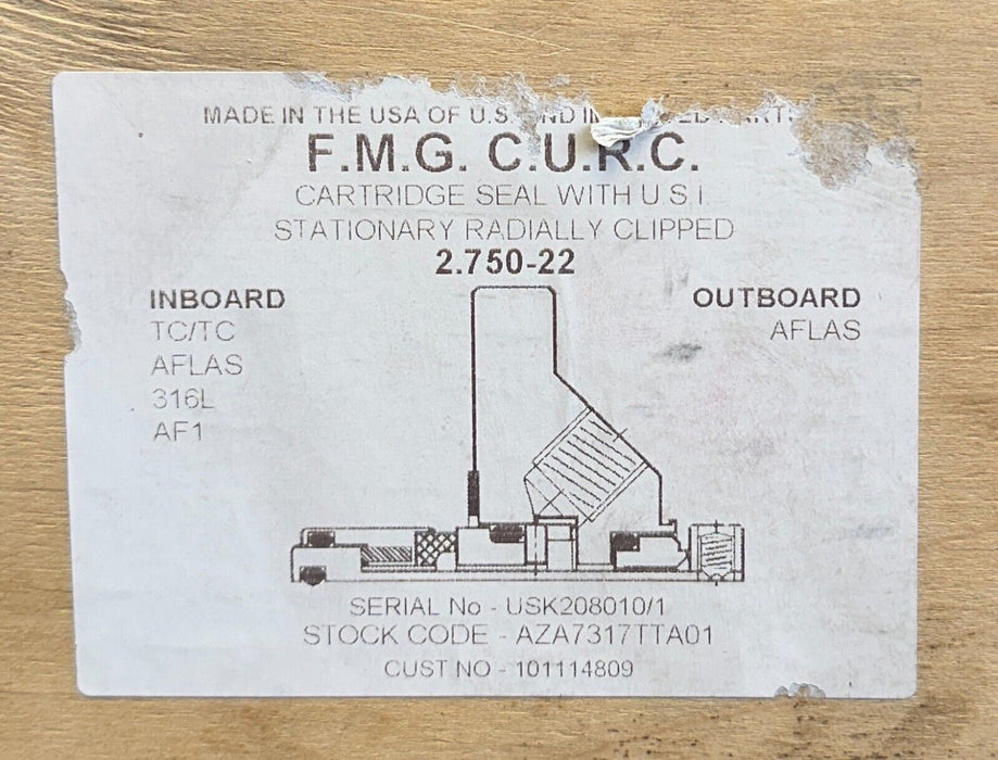 AES SEAL AZA7317TTA01 / 2.750-22 FMG CURC CARTRIDGE SEAL FOR PUMP TC/TC NSMP