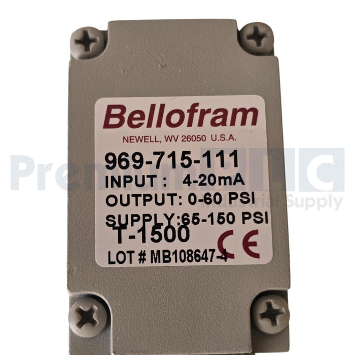 MARSH BELLOFRAM 969-715-111 T1500 I/P ELECTRO-PNEUMATIC TRANSDUCER 0-60PSI USED