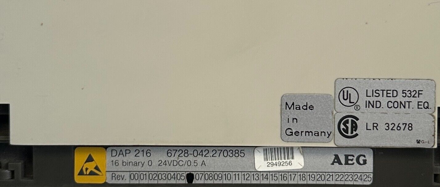 AEG MODICON AS-BDAP-216 / DAP 216 TSX OUTPUT MODULE 16 BINARY 24VDC 0.5A NSMP