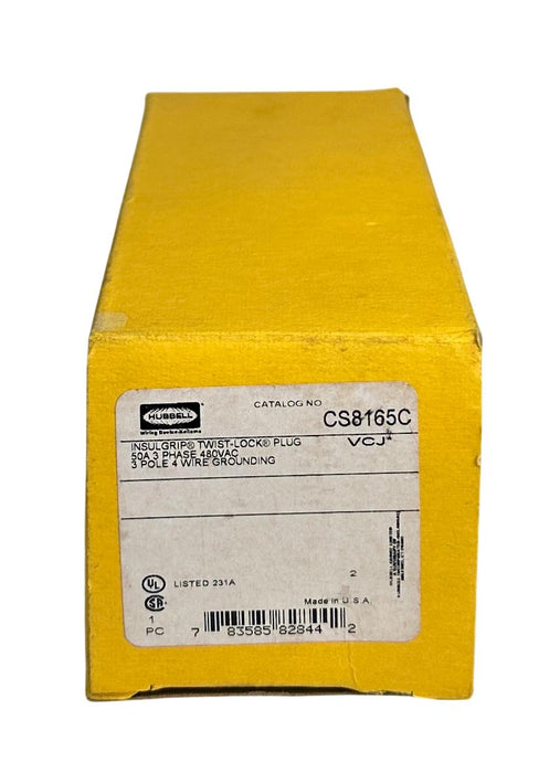 HUBBELL CS8165C INSULGRIP TWIST-LOCK PLUG 50A 3PHASE 480VAC 3-POLE 4-WIRE NSMP