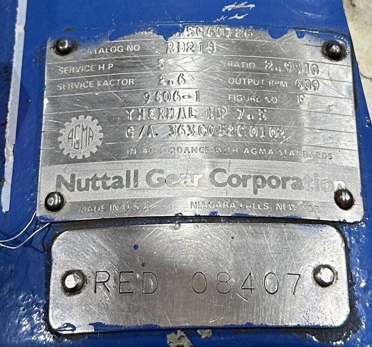 NUTTALL GEAR 95660726 / RB218 GEAR REDUCER 2.9310:1 RATIO 5/7.5HP 9606-1 REMAN