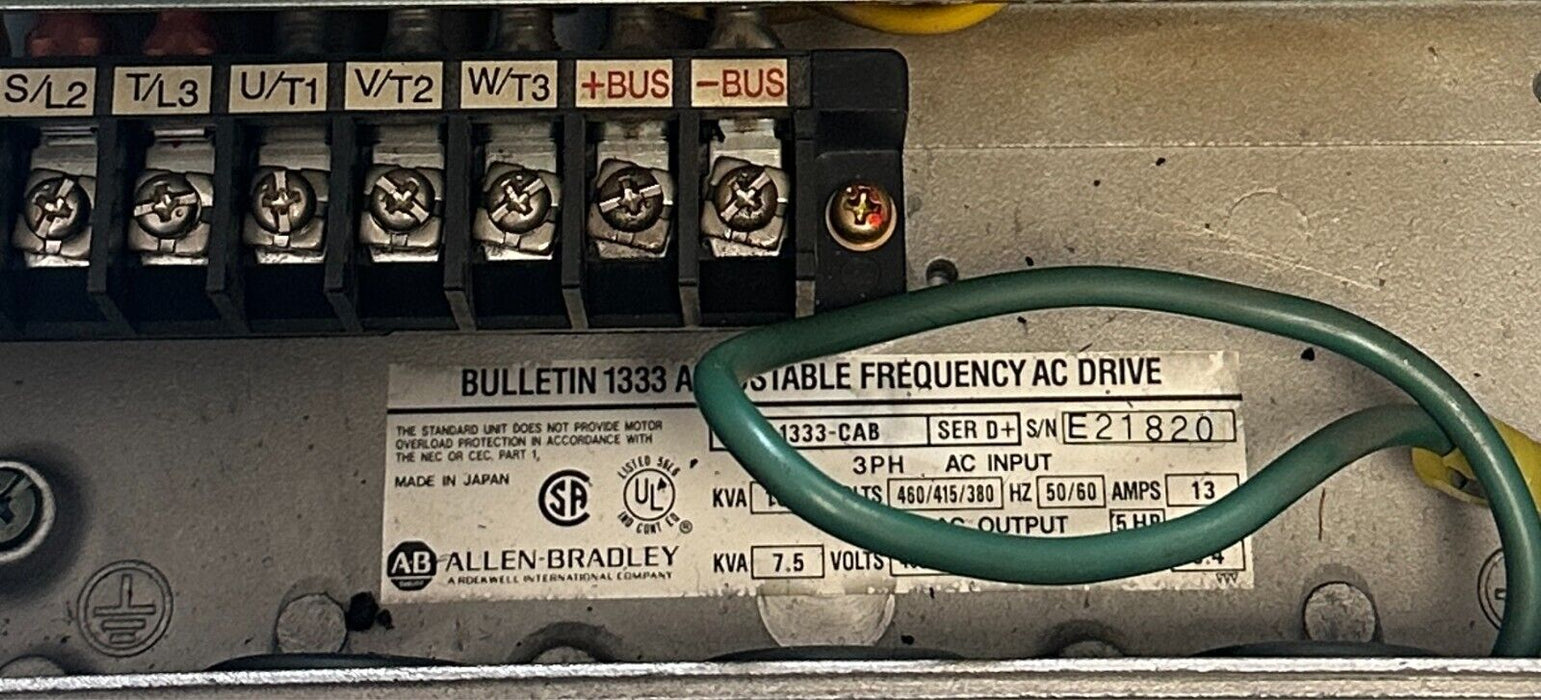 ALLEN BRADLEY 1333-CAB /D+ ADJUSTABLE FREQUENCY AC DRIVE 5HP 3PH 50/60Hz USNP