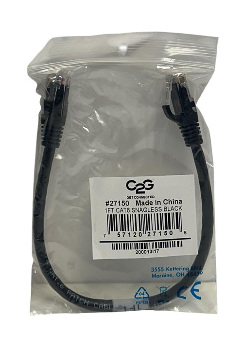 10 C2G CABLES 2 GO 27150 CAT6 SNAGLESS BLACK 1FT EtherNet PATCH CABLES NSFS