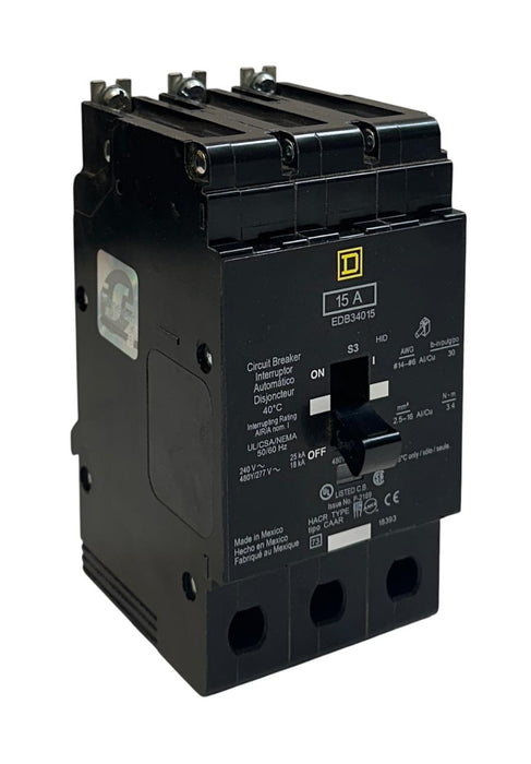 SCHNEIDER SQUARE-D EDB34015 CIRCUIT BREAKER 15A 3P 50/60Hz 480Y/277V NSMP