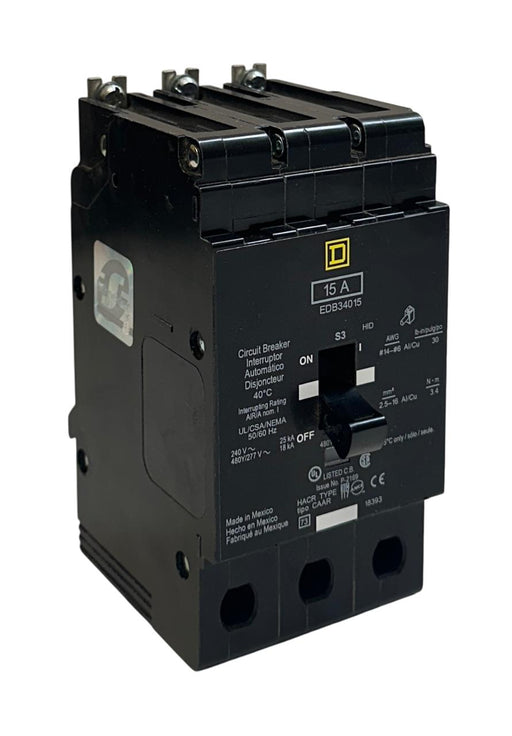 SCHNEIDER SQUARE-D EDB34015 CIRCUIT BREAKER 15A 3P 50/60Hz 480Y/277V NSMP