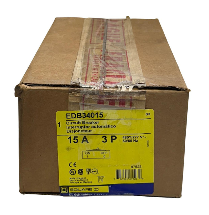 SCHNEIDER SQUARE-D EDB34015 CIRCUIT BREAKER 15A 3P 50/60Hz 480Y/277V NSMP