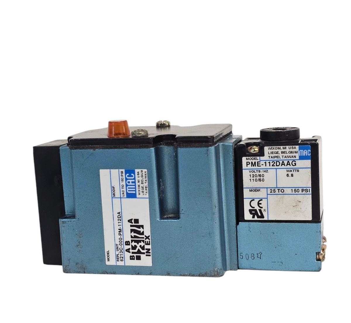 MAC 6213C-000-PM-112DA SOLENOID VALVE 4-WAY W/ PME-112DAAG PILOT VALVE