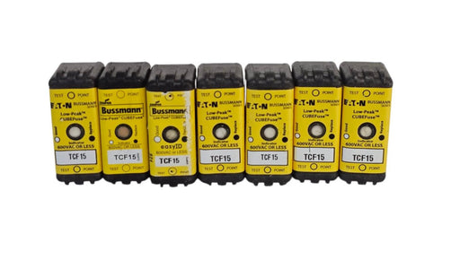 LOT OF 7 EATON TCF15 BUSSMANN SERIES LOW-PEAK CUBEFuse 600VAC/300VDC 15A
