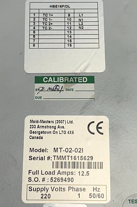 MILACRON MOLD MASTERS MT-02-02I / MT0202I TEMP MASTER MT CONTROLLER 4-ZONES USNP
