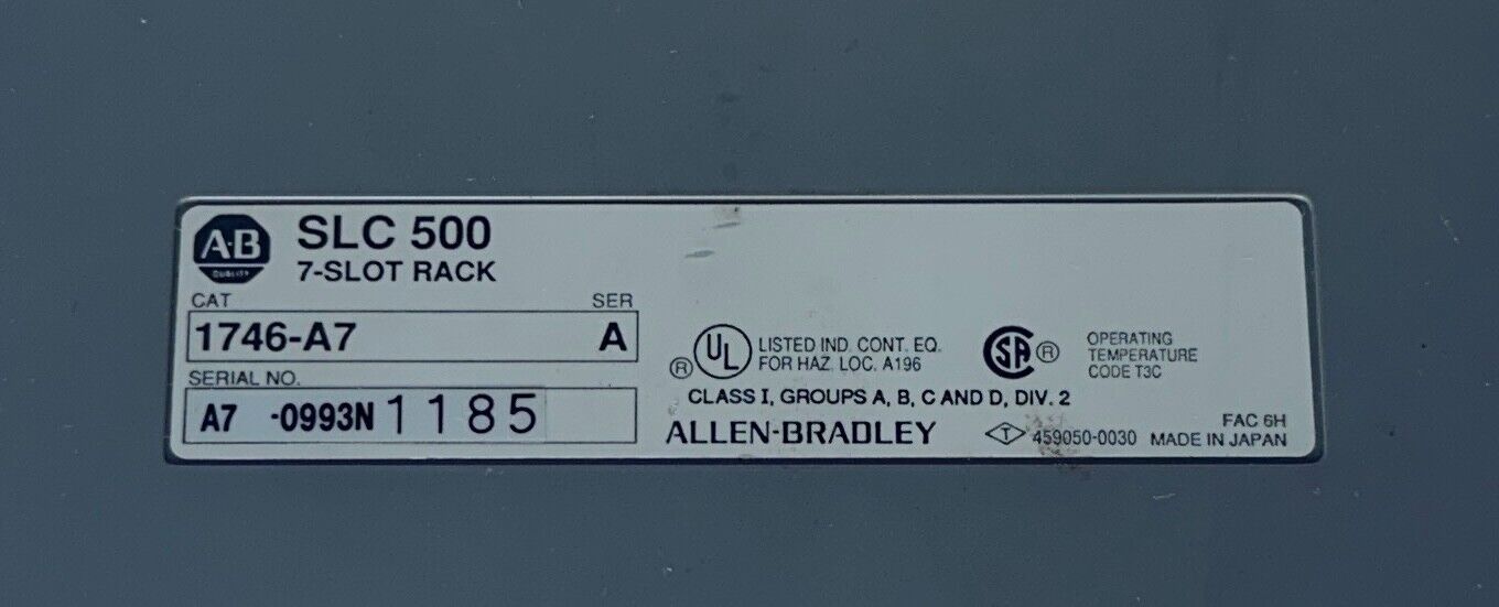 ALLEN BRADLEY 1746-P2 /C SLC 500 POWER SUPPLY W/ 1746-A7 /A SLOT RACK 7SLOT USNP