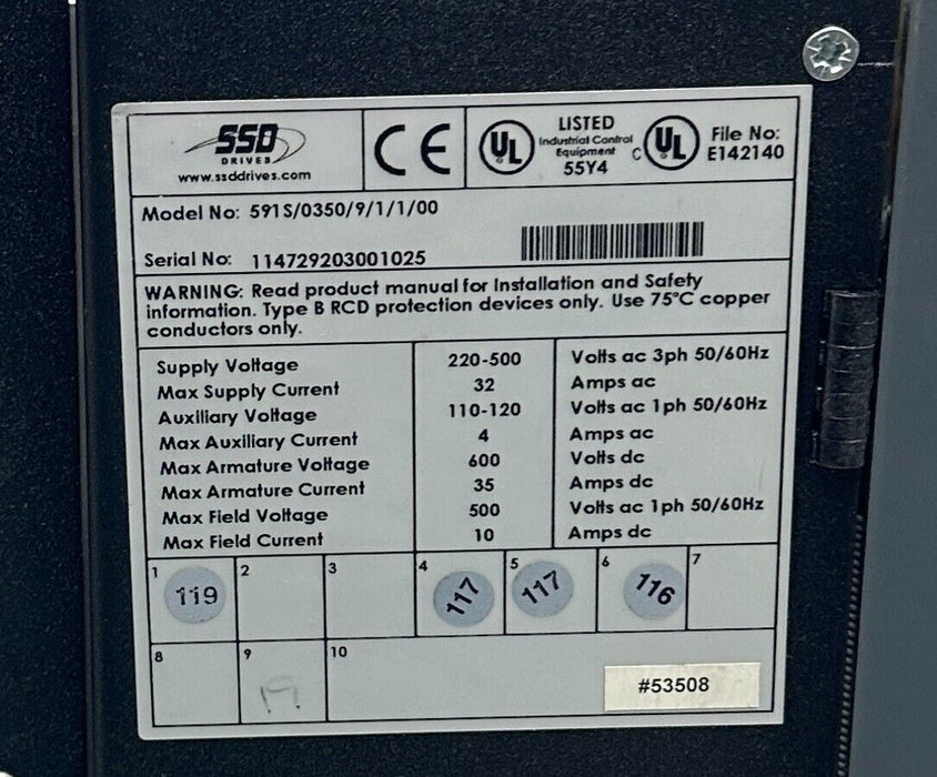 PARKER SSD DRIVES 591S/0350/9/1/1/00 / 591S035091100 DRIVE 590 DIGITAL 3PH USNP