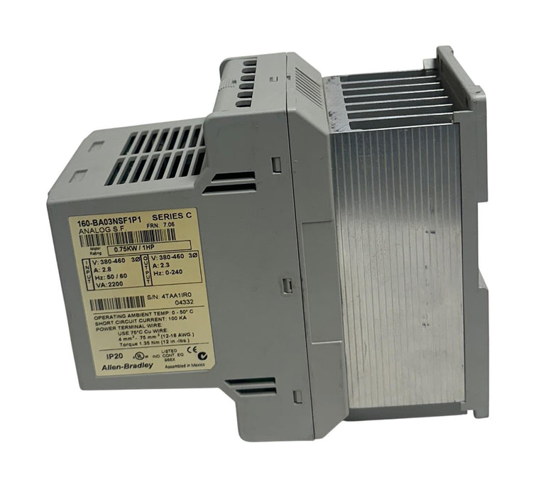 ALLEN BRADLEY 160-BA03NSF1P1 /C VARIABLE SPEED DRIVE SSC SERIES .75kW/1HP USNP