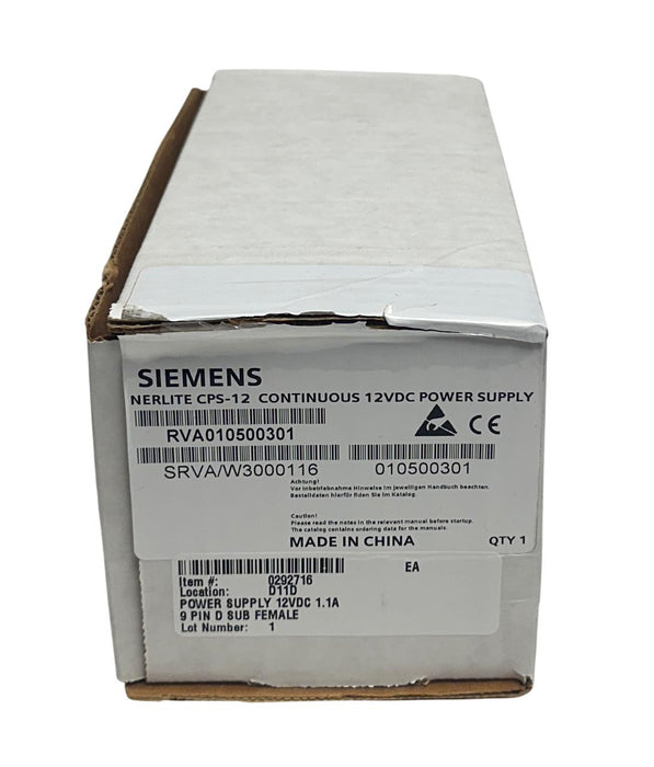 SIEMENS RVA010500301 / CPS-12 NERLITE CONTINUOUS 12VDC POWER SUPPLY 1.1A NSMP