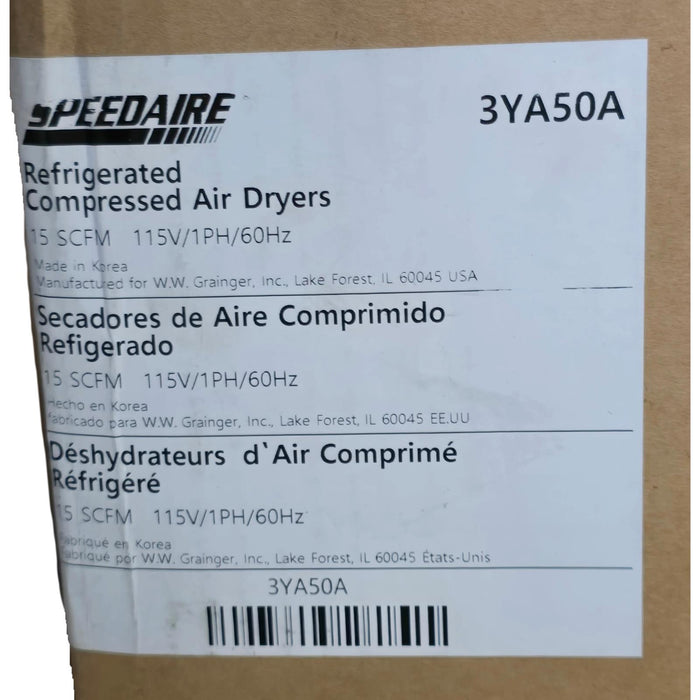 SPEEDAIRE 3YA50A REFRIGERATED COMPRESSED AIR DRYER 15SCFM 115V/1PH/60Hz NSMP