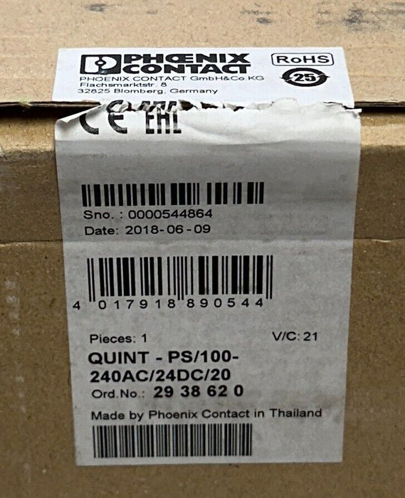 PHOENIX CONTACT QUINT-PS/100-240AC/24DC/20 / 2938620 QUINT POWER SUPPLY NSMP