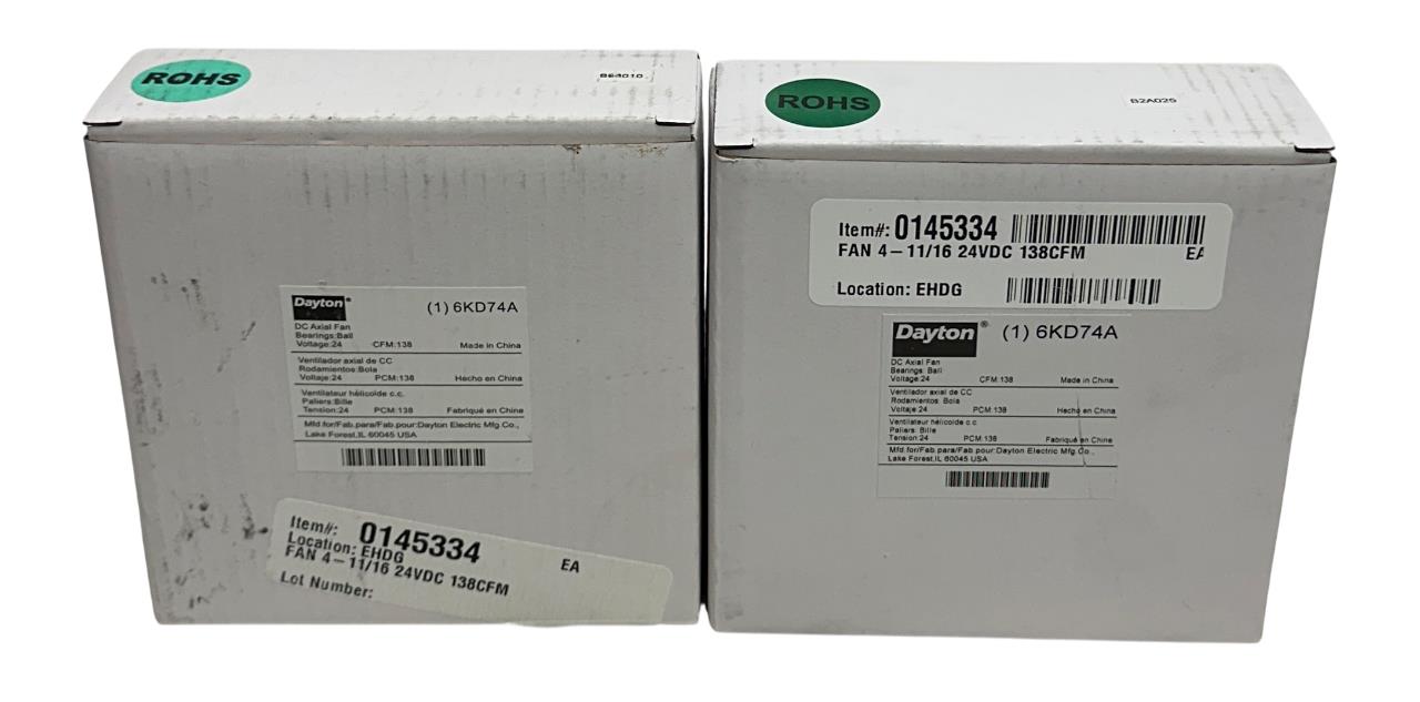 2 DAYTON 6KD74A OEM DC AXIAL FANS BALL BEARING 24VDC 138CFM NSMP