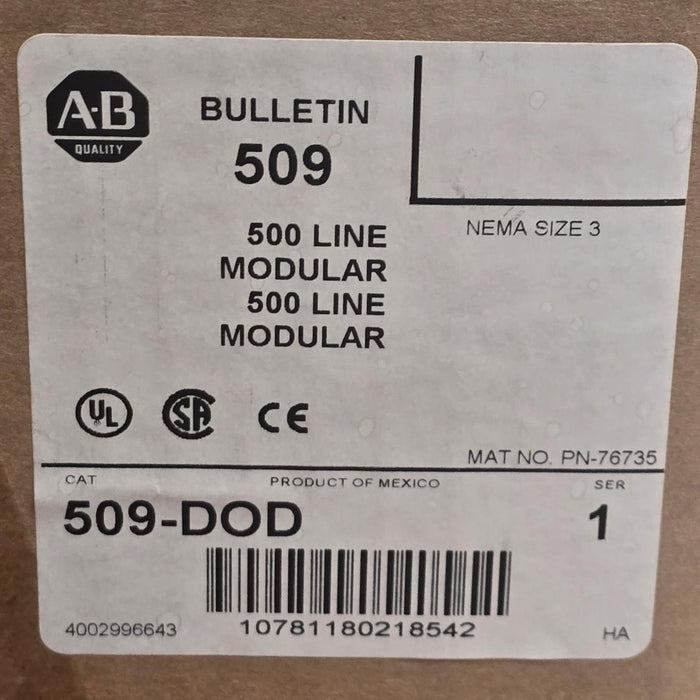 ALLEN BRADLEY 509-DOD SER 1 NEMA SIZE 3 STARTER 120V 500F-DOD930 W/592-EUTD NSMP