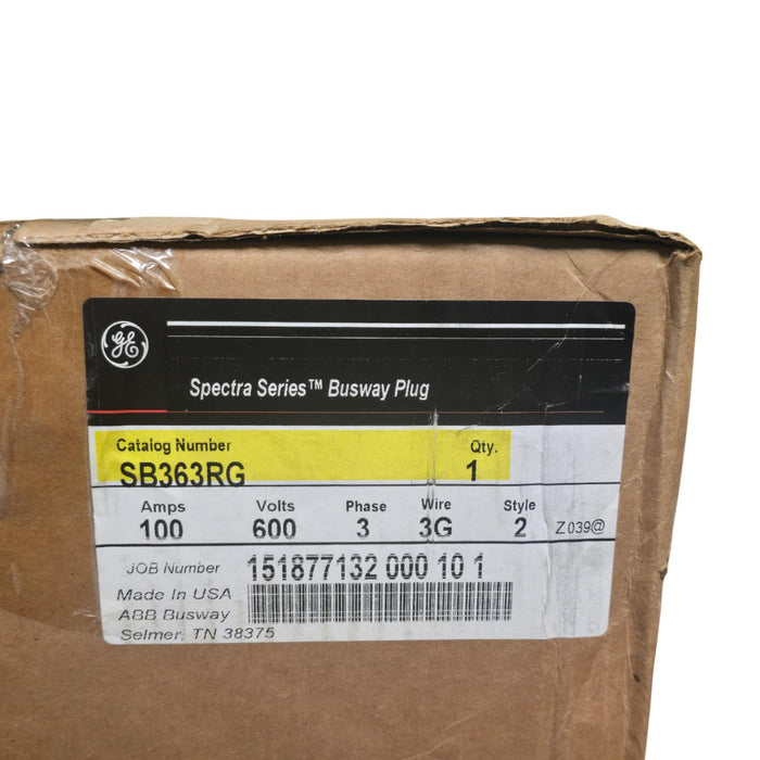 ABB GE SB363RG SPECTRA SERIES BUSWAY BUS PLUG 100A 600V 3PH WIRE 3G STYLE 2 NSMP