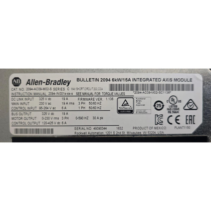 ALLEN BRADLEY 2094-AC09-M02-S /C Kinetix 6000 6kW INTERGRATED AXIS MODULE NSMP