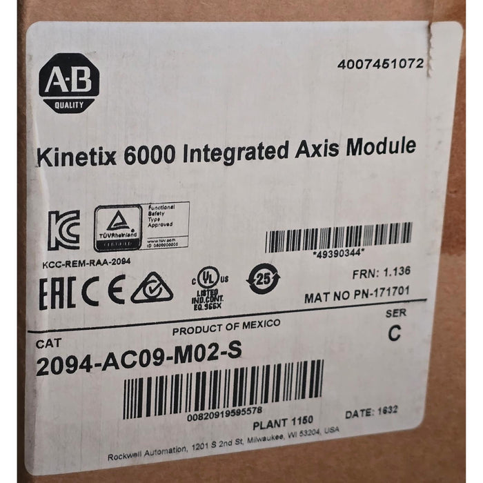 ALLEN BRADLEY 2094-AC09-M02-S /C Kinetix 6000 6kW INTERGRATED AXIS MODULE NSMP