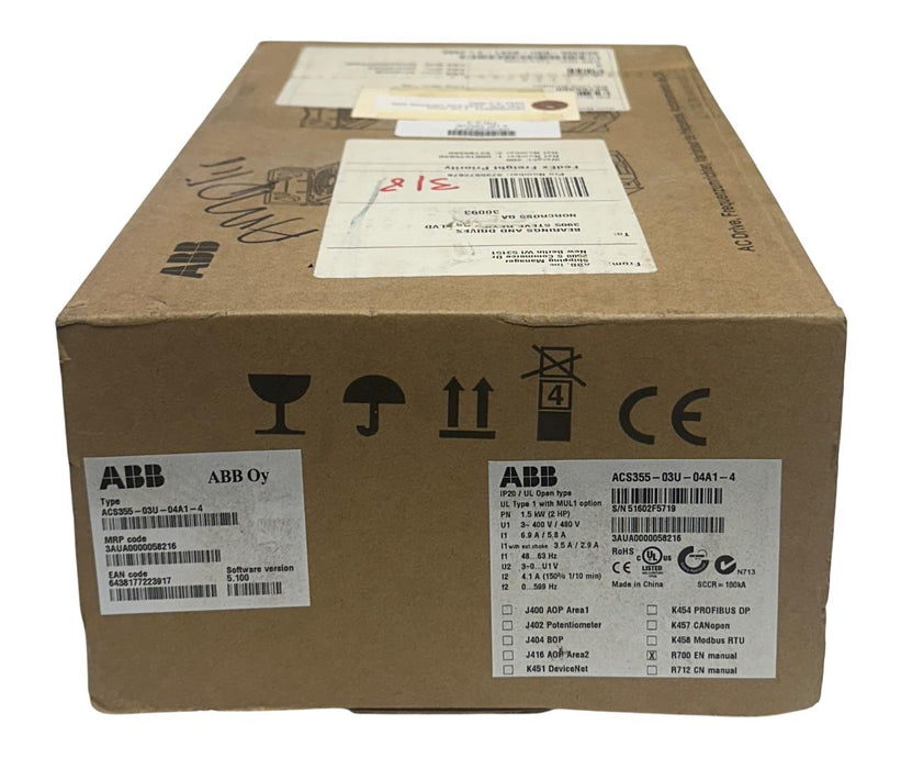 ABB ACS355-03U-04A1-4 / 3AUA0000058216 MACHINE DRIVE 1.5kW/2HP 400/480V NSMP
