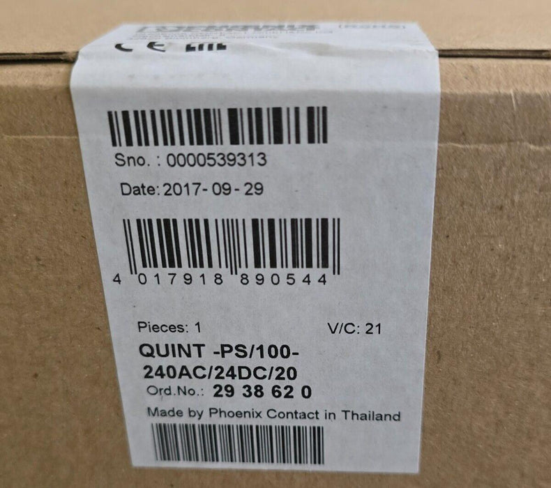 PHOENIX CONTACT QUINT-PS/100-240AC/24DC/20 - 2938620 POWER SUPPLY 24VDC/20A NSFS