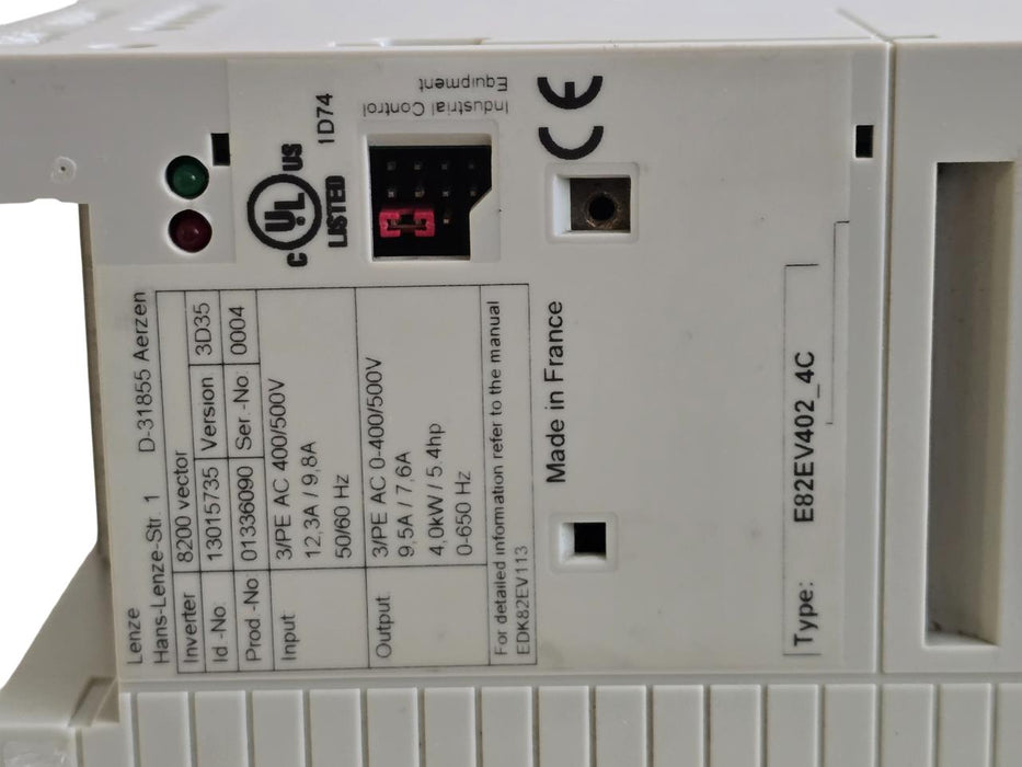 LENZE E82EV402_4C / E82EV402K4C VER. 3D35 8200 VECTOR INVERTER 4kW 13015735 USPI
