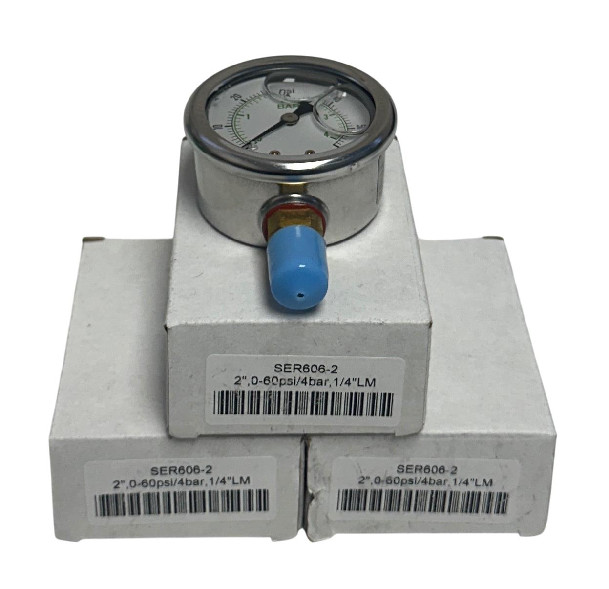 3 SERFILCO SER606-2 / SER6062 LIQUID FILLED PRESSURE GAUGES 2'' 0-60PSI NSMP