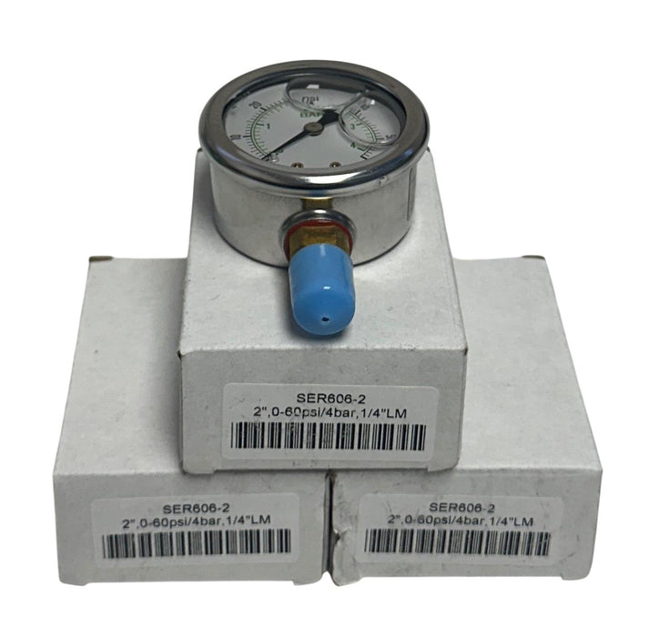 3 SERFILCO SER606-2 / SER6062 LIQUID FILLED PRESSURE GAUGES 2'' 0-60PSI NSMP