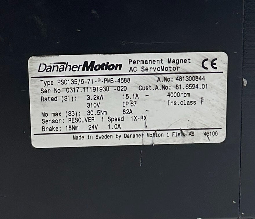 DANAHER PSC135/6-71-P-PMB-4688 / 481300844 AC SERVO MOTOR 81.6594.01 3.2kW USNP