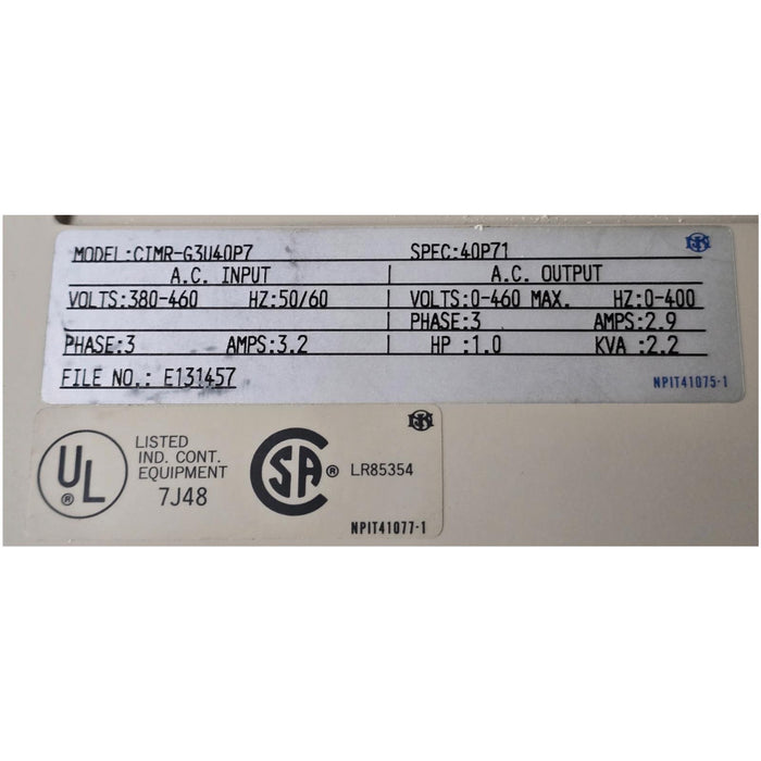 IDM CONTROLS CIMR-G3U40P7 SPEC: 40P71 POWRMASTER AC DRIVE GPD503-DS313 NSNP