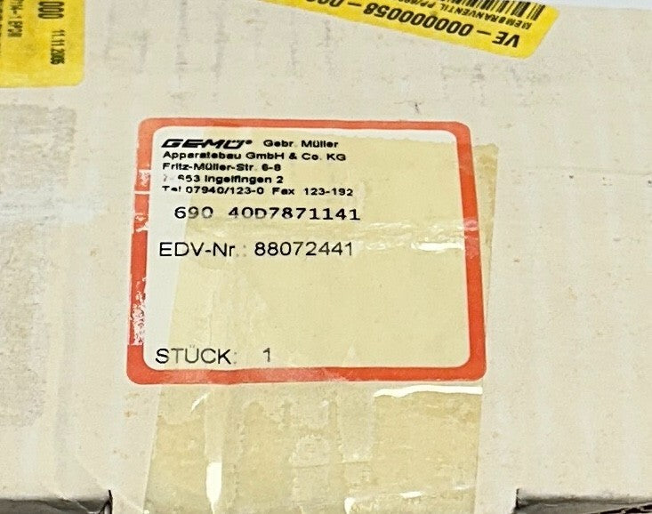 GEMU 690 40D7871141 / 88072441 PNEUMATIC ACTUATOR VALVE OEM PS 10BAR DN40 NSMP