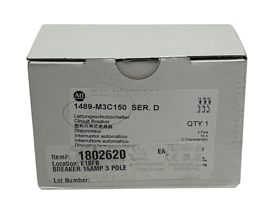 ALLEN BRADLEY 1489-M3C150 /D CIRCUIT BREAKER 1489-M SERIES 3-POLE 15A NSMP