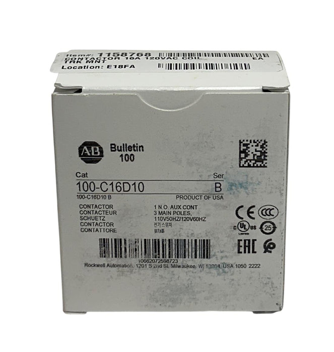 ALLEN BRADLEY 100-C16D10 /B BULLETIN 100 CONTACTOR 3-POLE 110/120V 50/60Hz NSMP