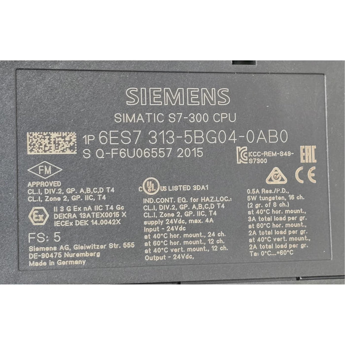 SIEMENS 6ES7313-5BG04-0AB0 SIMATIC S7-300, CPU 313C, Compact CPU w/MPI NSMP