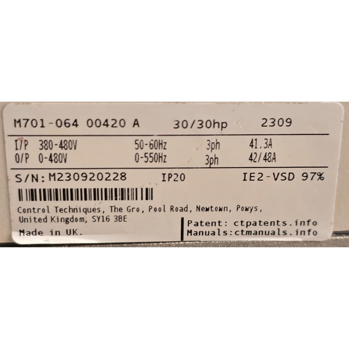 CONTROL TECHNIQUES M701-064 00420 A Unidrive 30HP AC DRIVE M701-06400420A NSNP