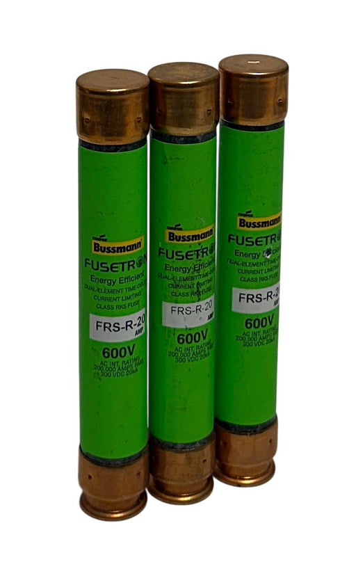 3 BUSSMANN FRS-R-20 / FRSR20 FUSETRON DUAL-ELEMENT FUSES 600V 20A RK5 NSNP